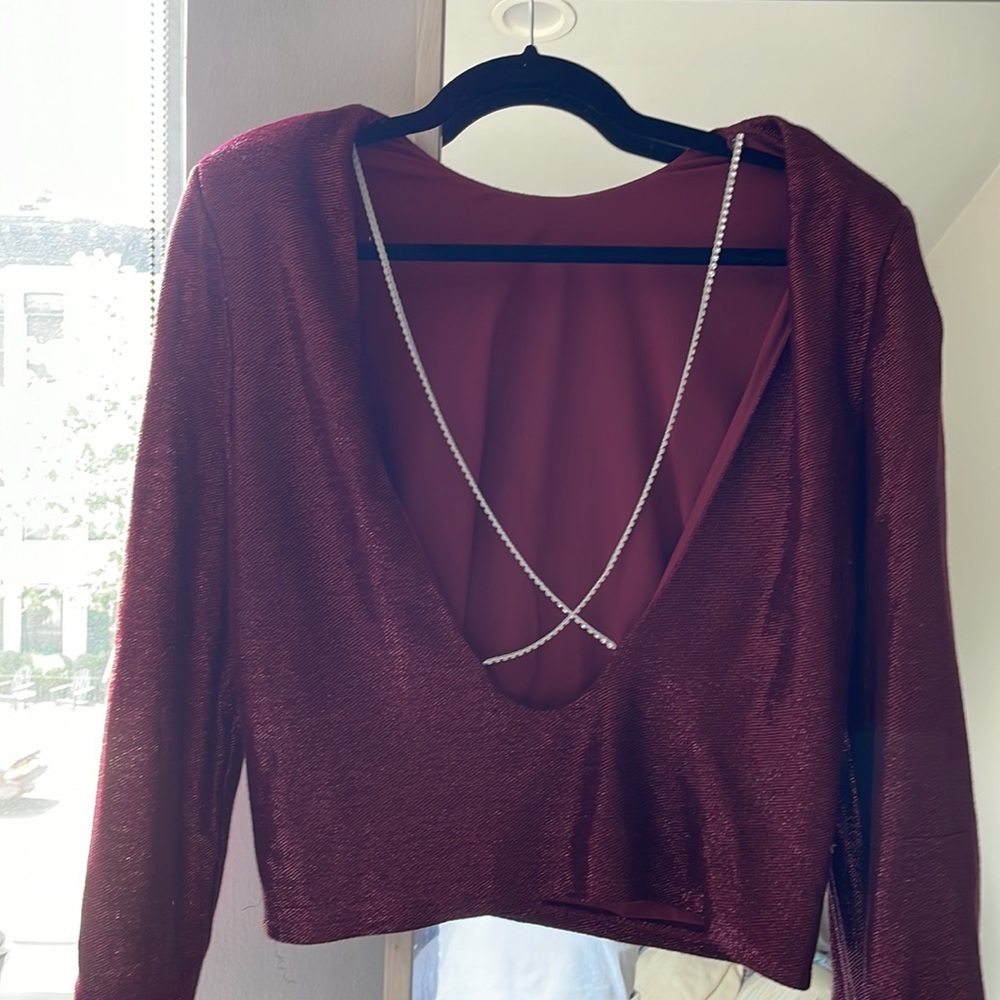 Michelle Mason red metallic backless jewel top XS
